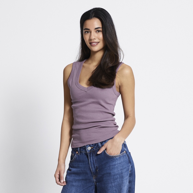 V-neck ribbed tank top "Amy" Heather Purple